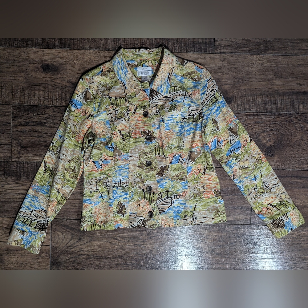 Christopher & Banks Stretch Women's Beachy Colorful Orange Green Jacket Size Med